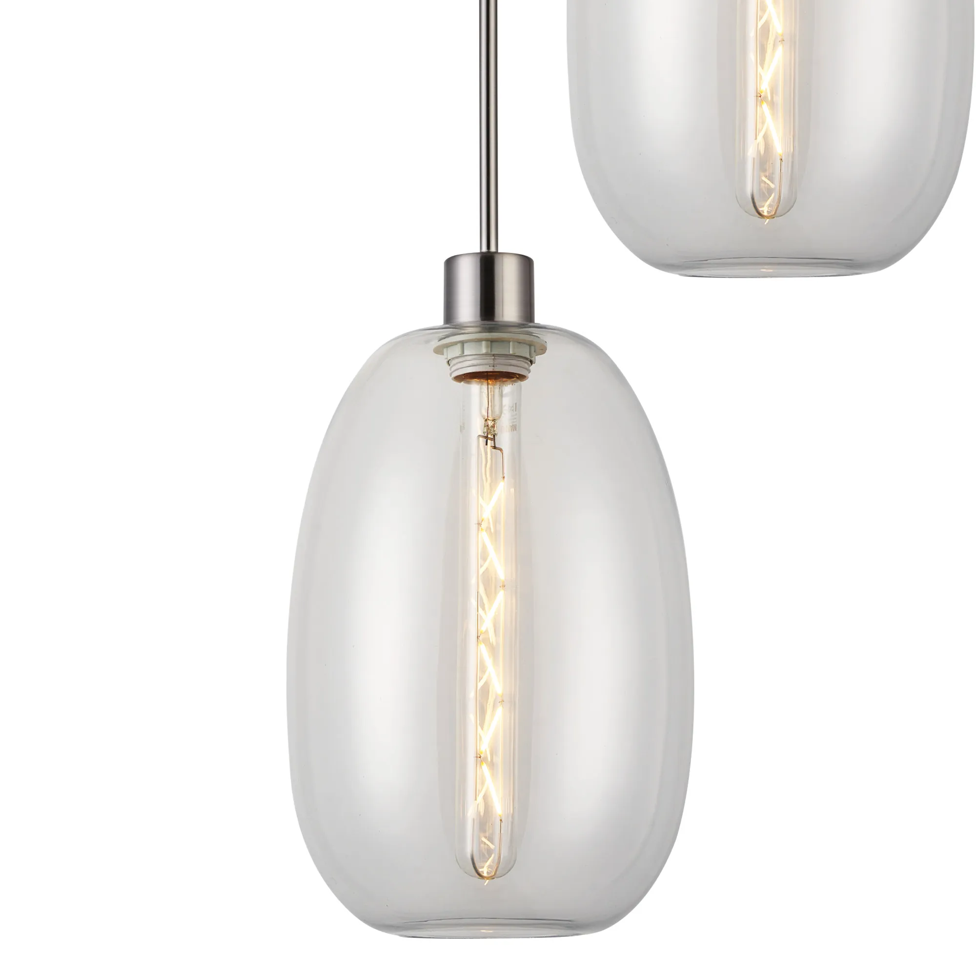 Lori 40cm Round Pendant, 3 Light Adjustable E27, Satin Nickel/Clear Slim Curved Trapezium Shades DK1361  Deco Lori Satin Nickel